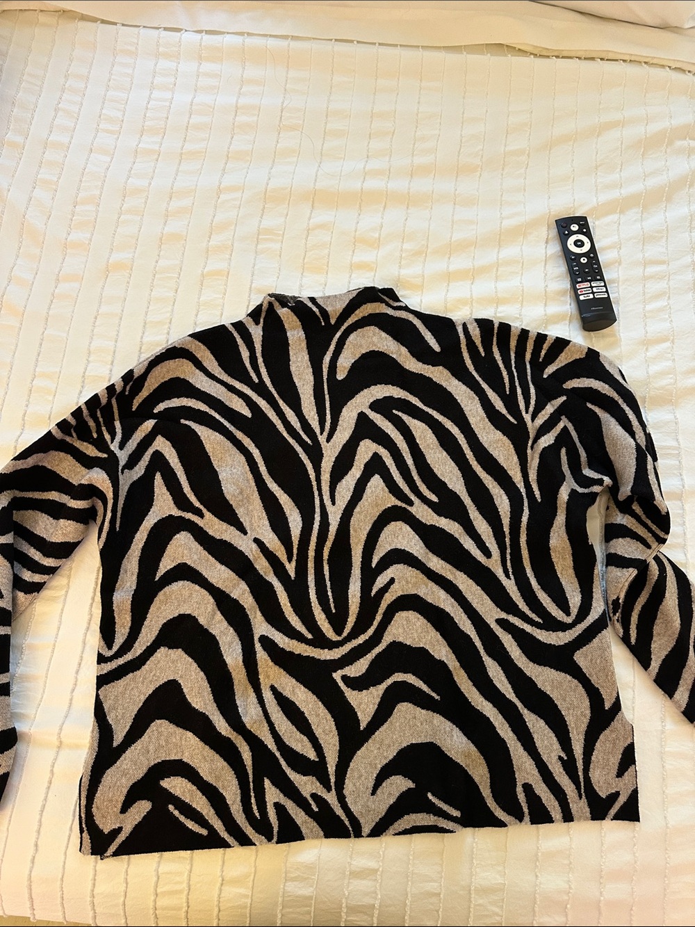 Women’s Crewneck Sweater with Black and Beige Zebra Print